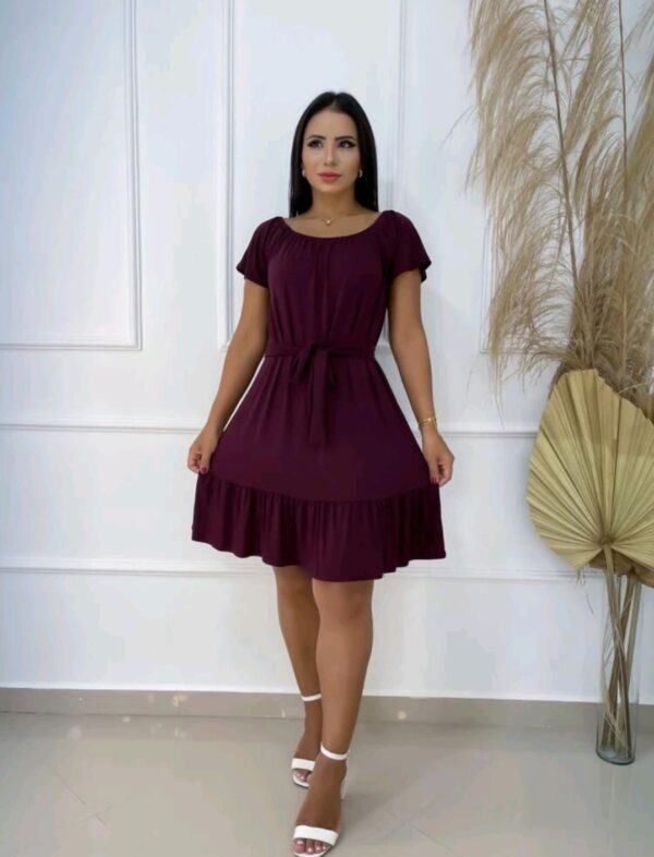 Vestido Gode Rodado Moda Evangélica Com Cinto Gola Canoa